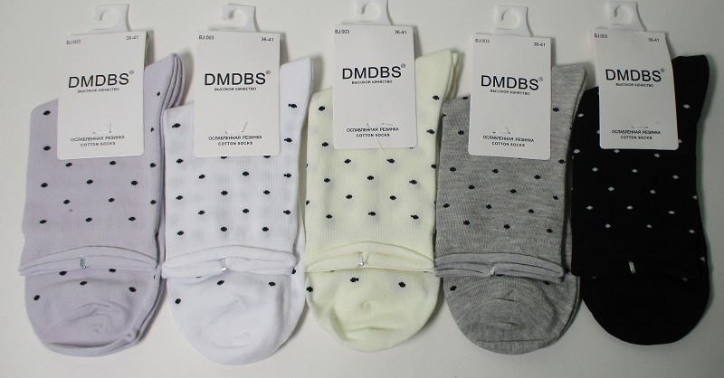 носки жен. DMDBS Однотон р.36-41горох, с ослаб.рез. микс (80% хлопок, 15% п/а, 5% спанд.) лето/Текс/10