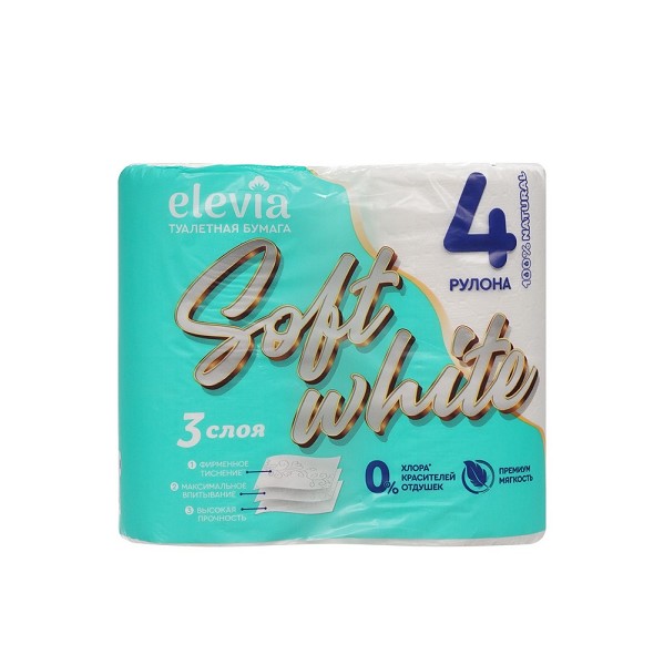 туал/бумага Elevia 3-х слойная 4шт Soft White 5257/Дрог/10