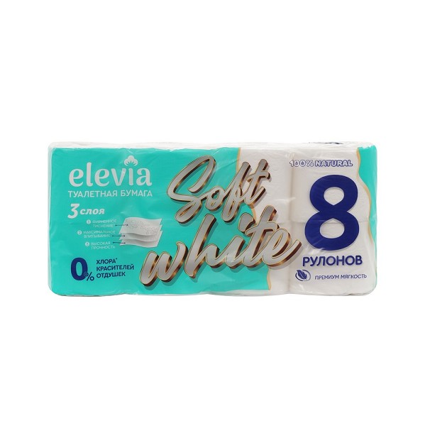 туал/бумага Elevia 3-х слойная 8шт Soft White 5288/Дрог/5