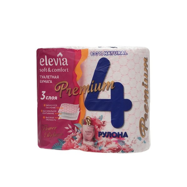 туал/бумага Elevia 3-х слойная 4шт Flower perfume 5264/Дрог/10