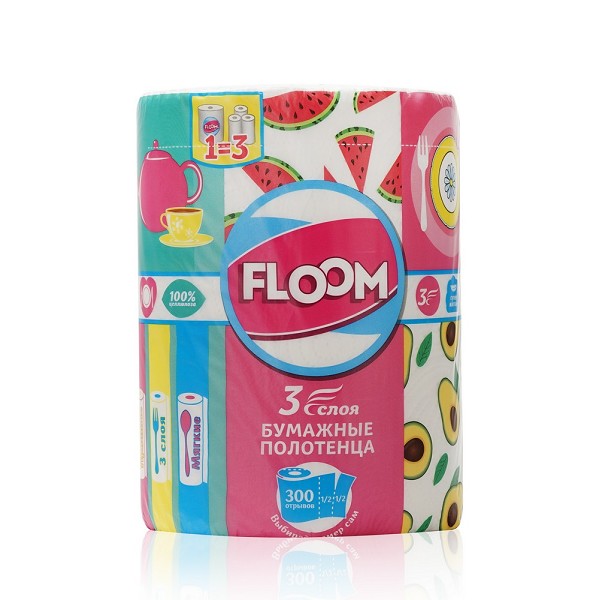 полотенце бум. Floom 3 в 1 , 3х-слойное 33м/Дрог/20