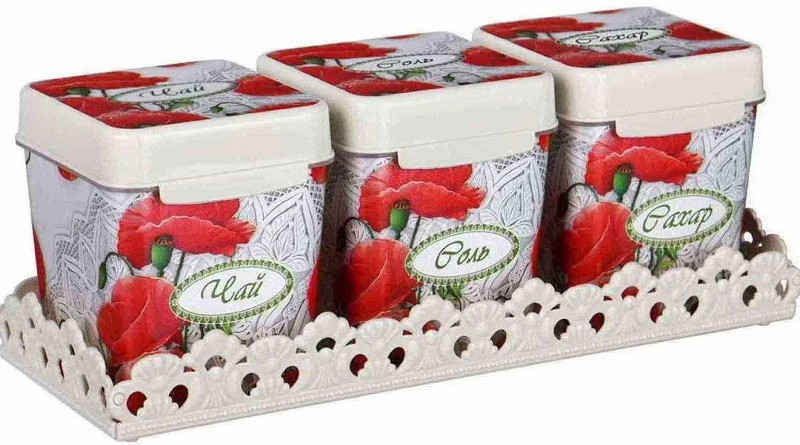 набор ёмкостей д/сып. продуктов Маки 1,2л на подставке, пластик/Альтернатива/12