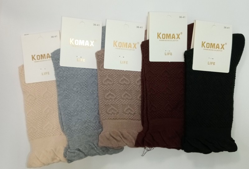 носки жен. Komax Однотон р.36-41сердечки, жаккард. микс (88% Хлопок 10% Полиамид 2% Лайкра) лето/Текс/10