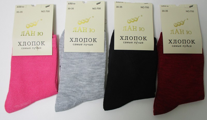 носки подр. д/дев. ЛанЮ Однотонные р. 30-35 микс (80% Хлопок 15% Полиамид 5% Лайкра) лето/Текс/12