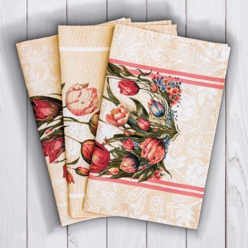 полотенце кух. 50*63 Рогожка Тюльпаны, микс 170 гр./м2 (100% хлопок) 24503/Текс