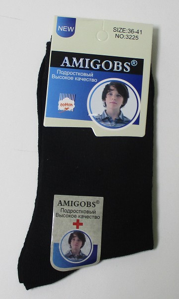 носки подр. д/мал. Amigobs р.30-35 черные (хлопок80%п/э15%спандекс5%) лето/Текс/12