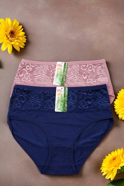 трусы жен. Modal 846 Цветы р.6XL(50-52) с кружевами пудровые, синии (90%бамбук 10%модал) /Текс/12