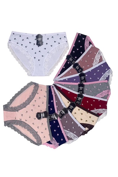 трусы жен. Baylemay 7855 Цветочки р.4XL(48-50) с кружевами, сиреневый, бордовый (95%хлопок5%спанд)/Текс