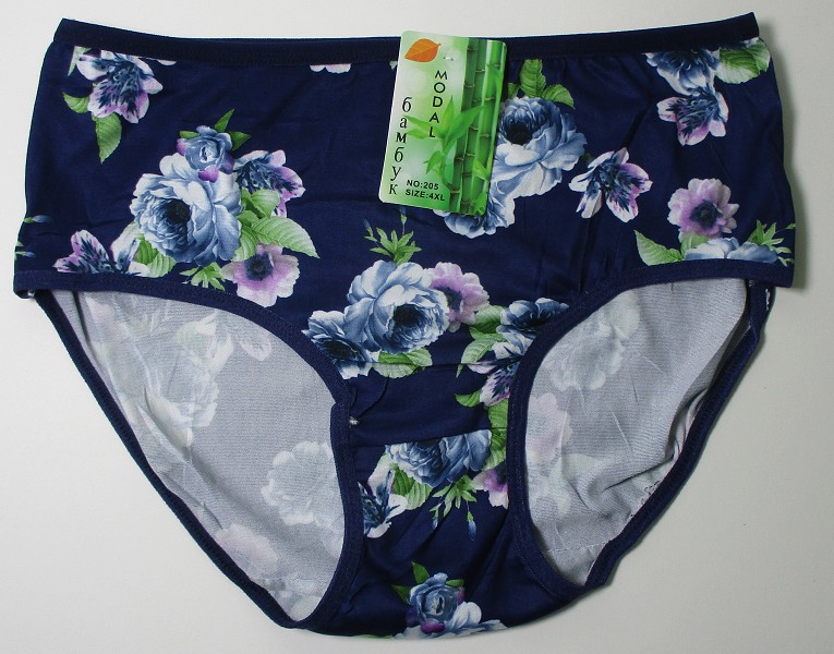 трусы жен. Modal 205-7 Цветы р.6XL(50-52) синие (90%бамбук 10%модал) /Текс