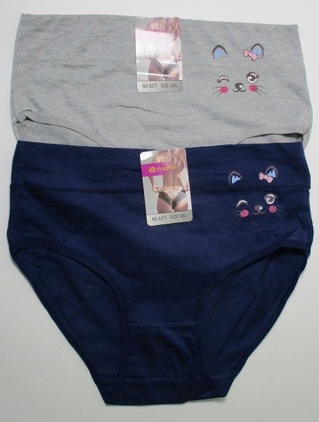 трусы жен. Yingzhilian 8271 Кошечка р.6XL(54-56) синий,серый (95% хлопок, 5% спандекс)/Текс