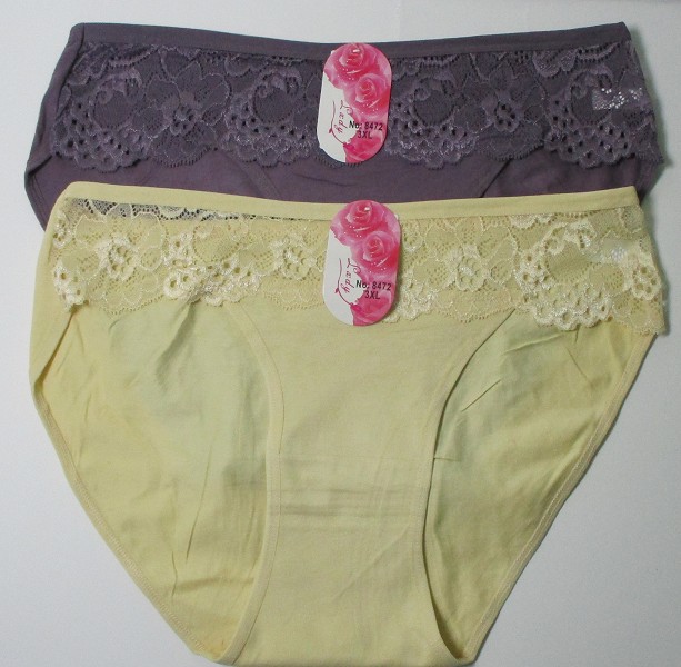 трусы жен. Lxdy 8472 Однотон. р.4XL(48-50) с кружевом, сливов, беж. (95%хлопок5%спанд)/Текс