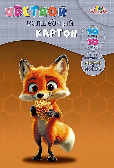 картон цветной А4 10л/10цв волшебный, Лисенок/Апл/50