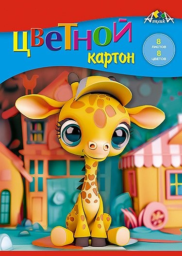 картон цветной А5 8л/8цв. Жирафик/Апл/50