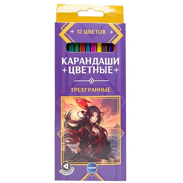 карандаши цв. 12цв Аниме, пластик, трехгран заточ, европодвес/Центрум/12