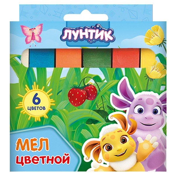 мел цветной  6шт Лунтик, картон.коробка, европодвес/Центрум/81