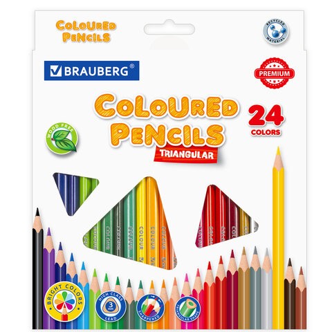 карандаши цв. 24цв BRAUBERG PREMIUM трехгран. дерево 181663/СМН/6