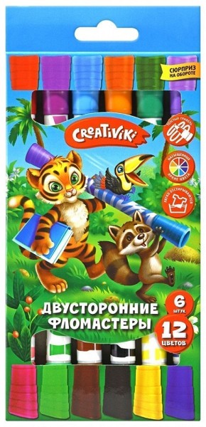фломастеры 12цв Creativiki, кругл. корп, карт. упак. двухсторонние 185740/ФРМ/12