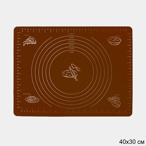 коврик д/раскатки теста и выпечки силикон 40*30см коричневый/Г-Трейд/200