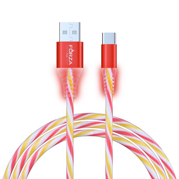 кабель для зарядки FORZA Конфетти Type-C, 1м, 1,5A цветная подсветка, в асс./Г-Ц