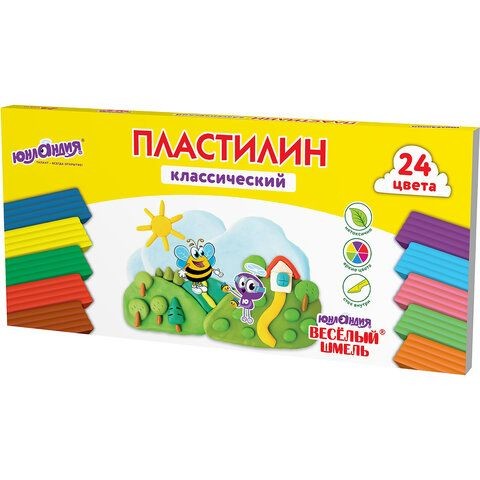 пластилин 24цв. Веселый шмель, высшее качество, со стеком 480г Юнландия/СМН/8