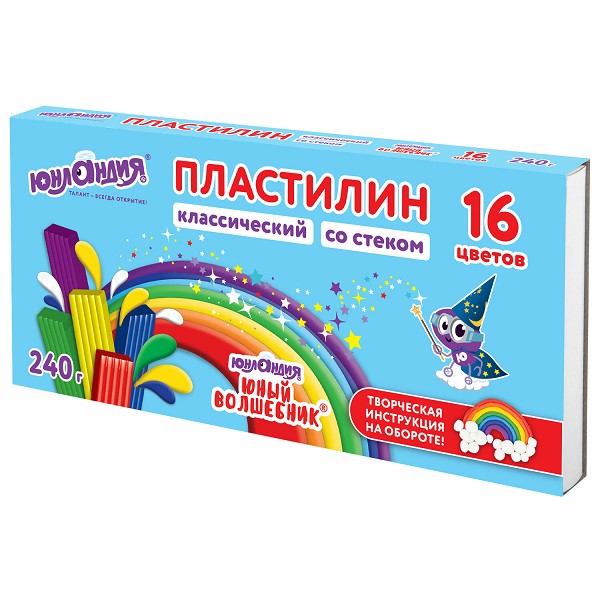 пластилин 16цв. Юный волшебник, высшее качество, со стеком 240г. Юнландия/СМН/39