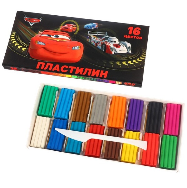 пластилин 16цв. Тачки 240г стек/С-Л/39