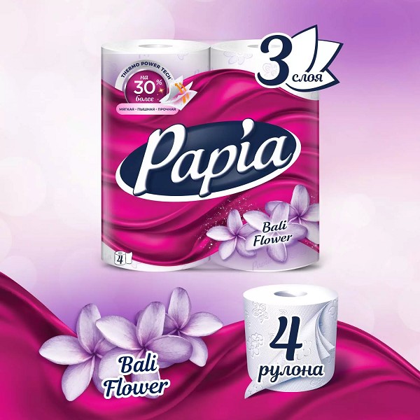 туал/бумага PAPIA 3-х слойная 4шт Балийский цветок/Папия/14