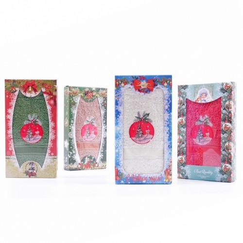 н-год полотенце кух. ваф.25*50 Гирлянда в коробке шоколадке, микс WR37 /Текс