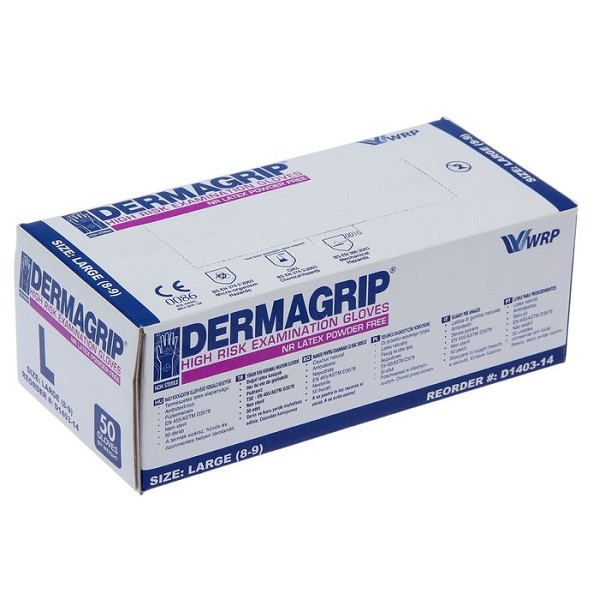 перчатки резиновые (латексные)DERMAGRIP HIGH RISK L/ДэрГр/250x25