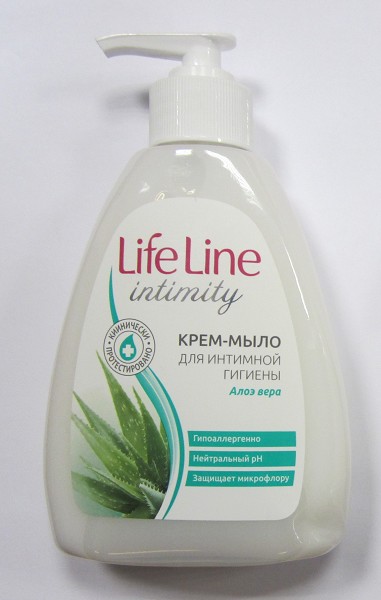мыло жидк. крем Life line 280мл д/интимной гигиены Алоэ вера с дозатором/Сам/15