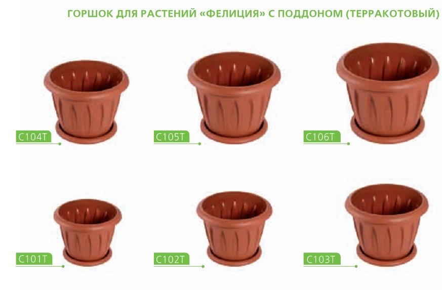 горшок цв.Фелиция 3,6л (терракот) d-225 h-175 с поддон./Мр/10