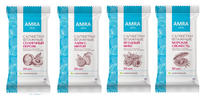 салфетки Амра влажн.освежающ.4 фрукт.аромата 20шт/БумГр/48
