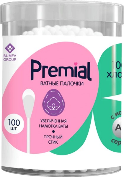 палочки Премиал Классик ватн банка 100шт/БумГр/24