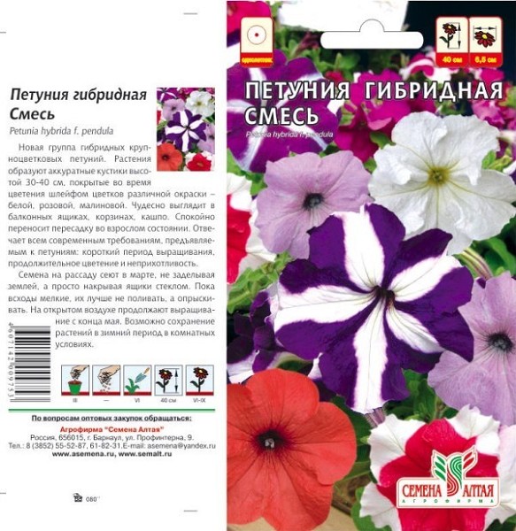 семена цветы Петуния Смесь сортов гибридная ЦП 0,1гр однолет.средн. h-30см d-6 см/СемАлт/10