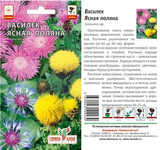 семена цветы Василек Ясная Поляна многолетний ЦП 0,3гр h-60-90см d-6-8см /СемАлт/10