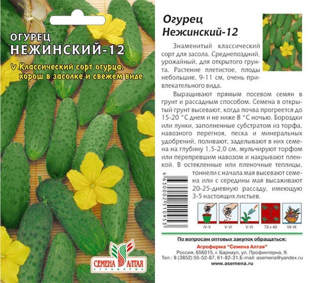 семена Огурец Нежинский БП 0,5гр среднесп.откр.грунт.засол./СемАлт/20