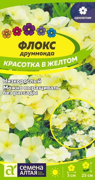 семена цветы Флокс Красотка в желтом Друммонда ЦП 0,1гр h-25см, d-30см/СемАлт/10