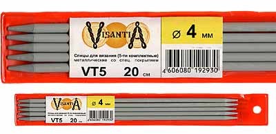 спицы д/вязания Visantia со спец.покрыт.d 4.0мм 20см 5шт/Рукод-е