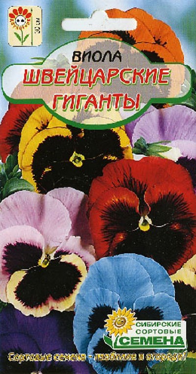 семена цветы Виола Швейцарские Гиганты ЦП 0.1гр h-30см d5-6см /ССС/10