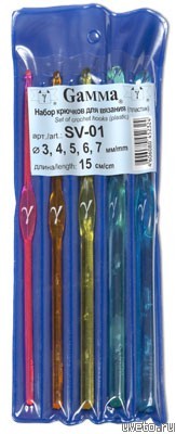 крючки д/вязания GAMMA пластик15см (d 3,4,5,6,7мм) 5шт/Рукод-е